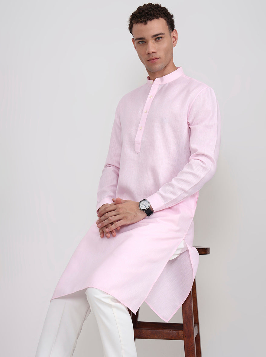 Pink Solid Regular Fit Modi Kurta | JadeBlue