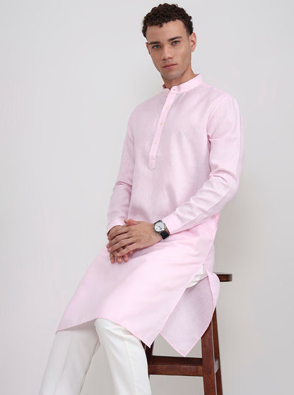 Pink Solid Regular Fit Modi Kurta | JadeBlue