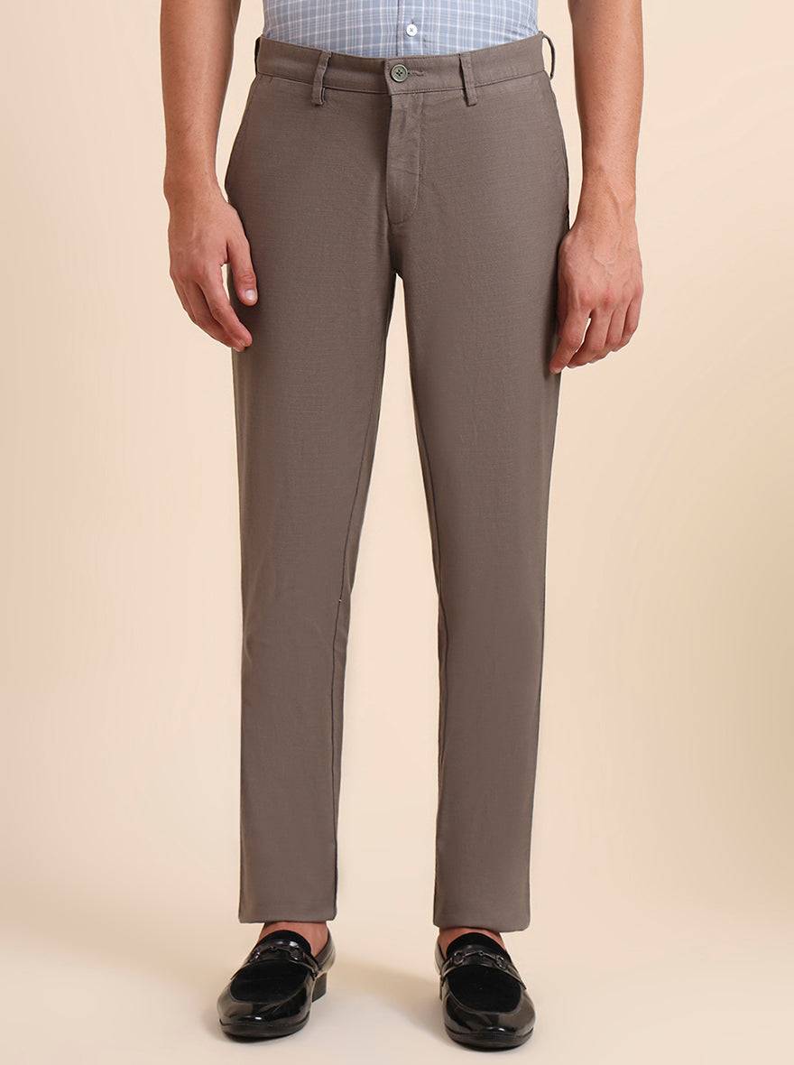 Olive Solid Uno Fit Casual Trouser | JadeBlue