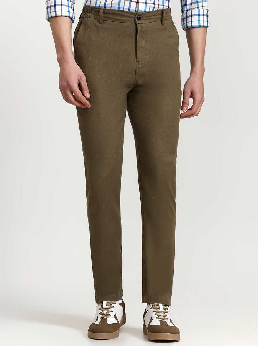 Olive Green Solid Regular Fit Track Pant | JadeBlue