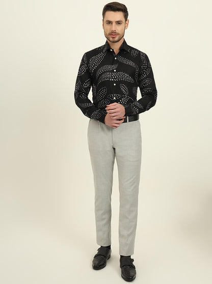 Black Printed Slim Fit Party Wear Shirt | Wyre