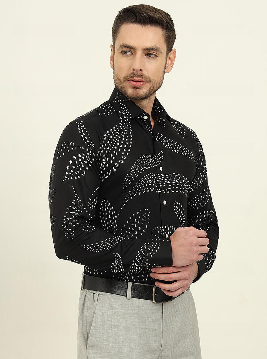 Black Printed Slim Fit Party Wear Shirt | Wyre