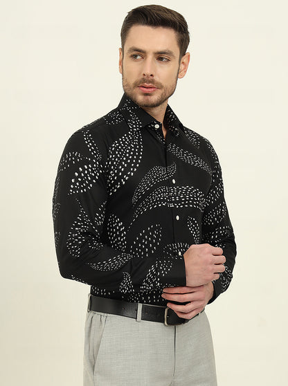 Black Printed Slim Fit Party Wear Shirt | Wyre