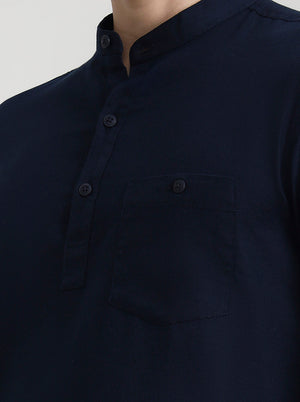 Navy Blue Solid Slim Fit Semi Casual Shirt | JadeBlue