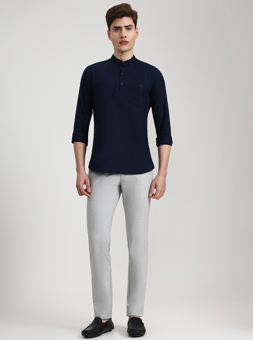 Navy Blue Solid Slim Fit Semi Casual Shirt | JadeBlue