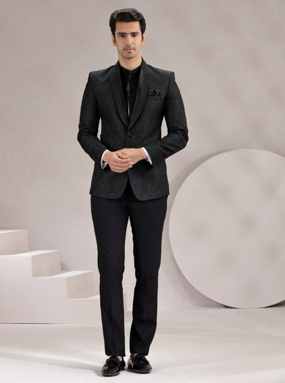 Black Self Design & Embroidered Suit | JadeBlue