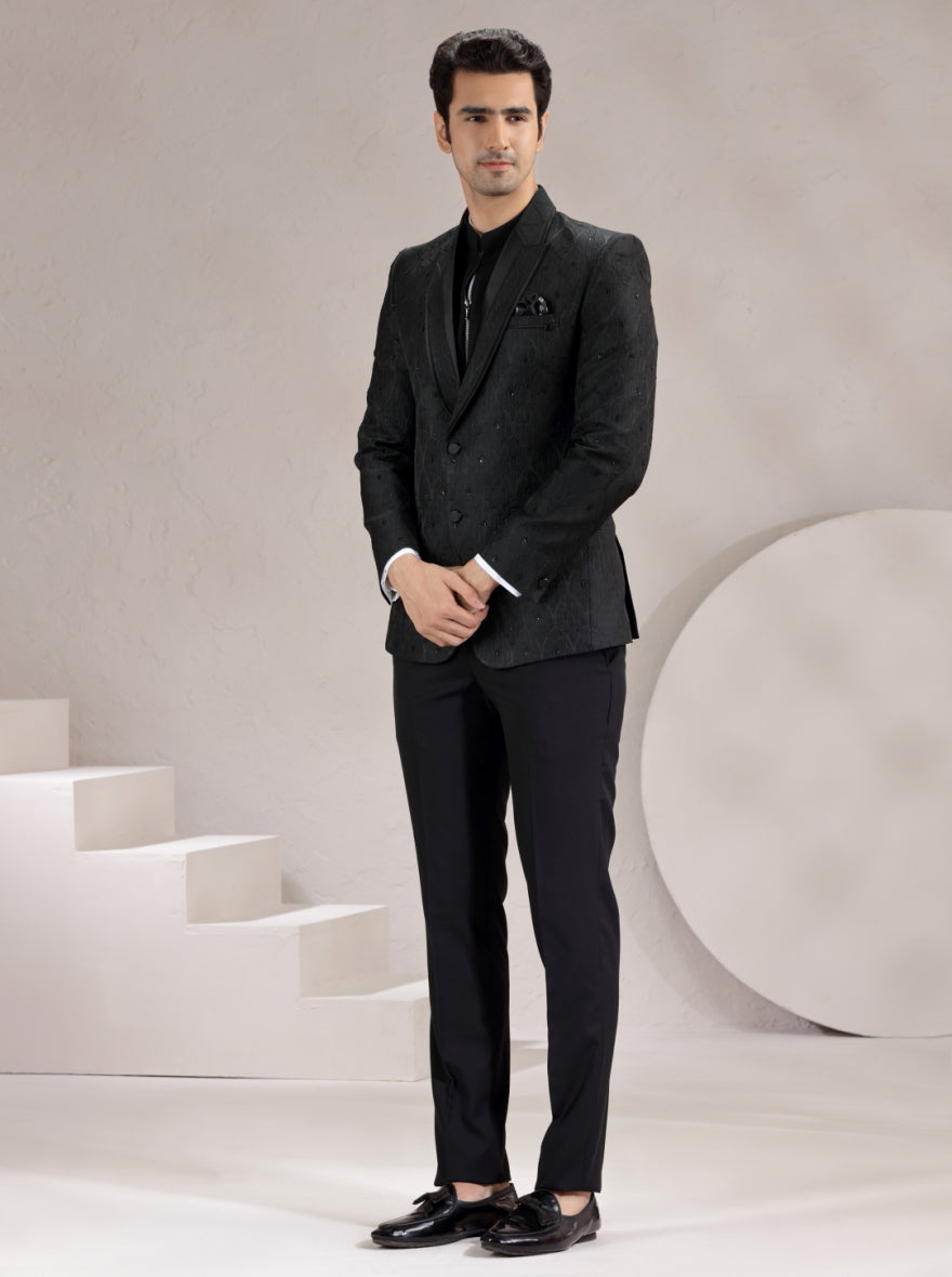 Black Self Design & Embroidered Suit | JadeBlue