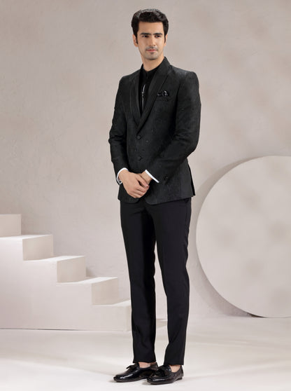 Black Self Design & Embroidered Suit | JadeBlue