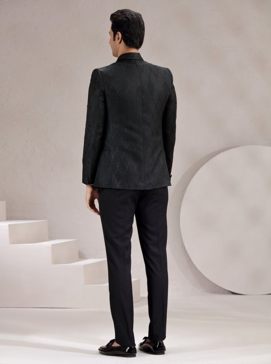 Black Self Design & Embroidered Suit | JadeBlue
