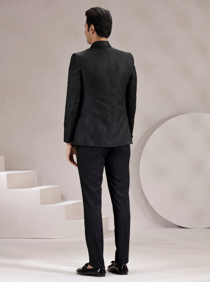 Black Self Design & Embroidered Suit | JadeBlue