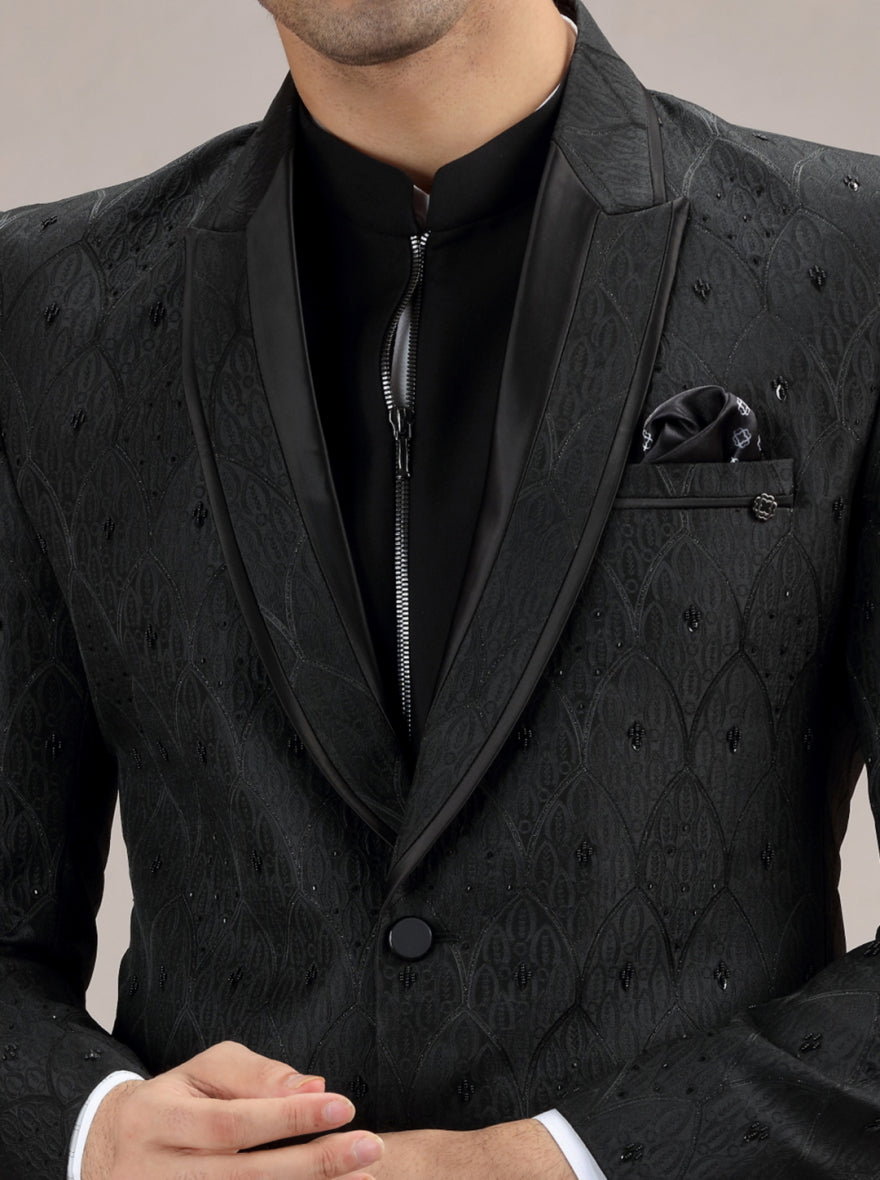 Black Self Design & Embroidered Suit | JadeBlue