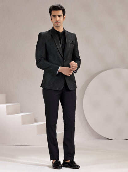 Black Self Design & Embroidered Suit | JadeBlue