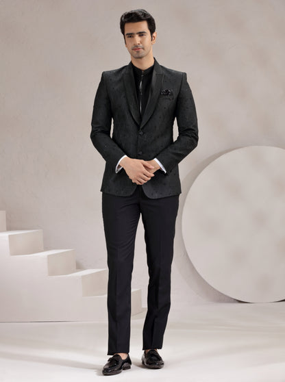 Black Self Design & Embroidered Suit | JadeBlue