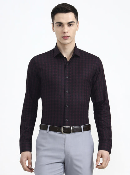 Black & Maroon Printed Slim Fit Party Wear Shirt | Wyre