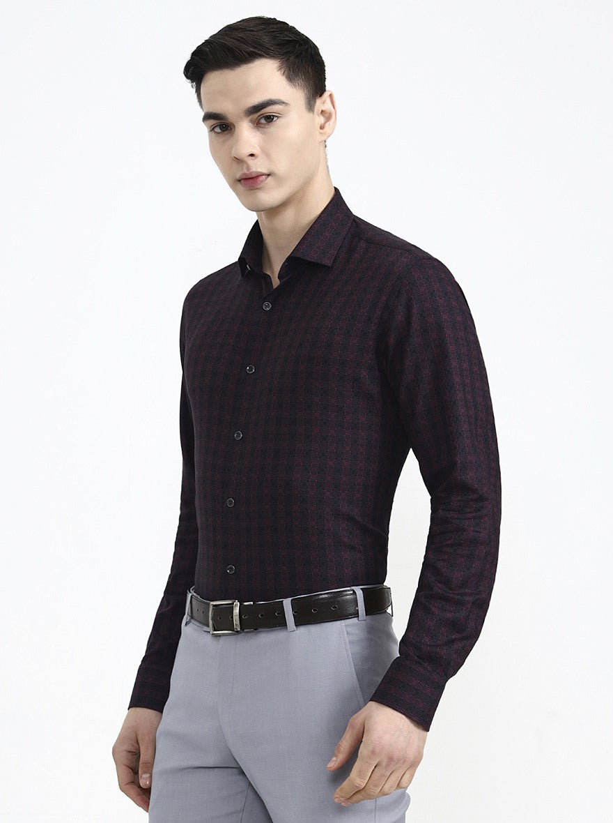 Black & Maroon Printed Slim Fit Party Wear Shirt | Wyre