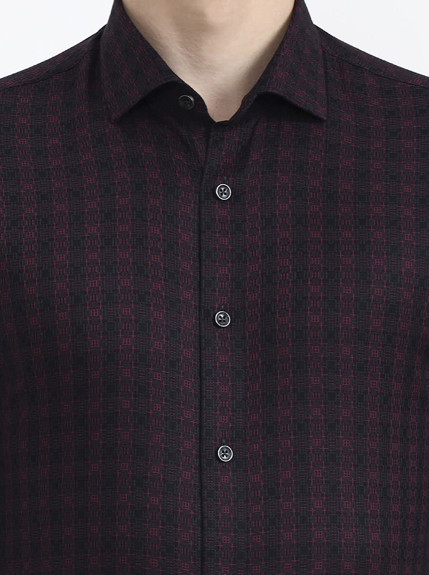 Black & Maroon Printed Slim Fit Party Wear Shirt | Wyre