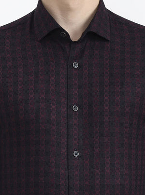 Black & Maroon Printed Slim Fit Party Wear Shirt | Wyre