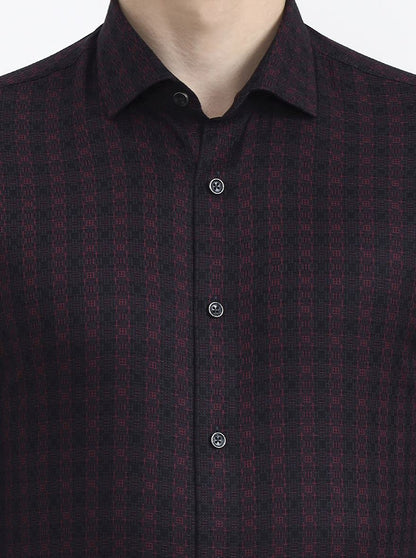 Black & Maroon Printed Slim Fit Party Wear Shirt | Wyre