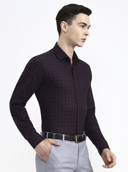 Black & Maroon Printed Slim Fit Party Wear Shirt | Wyre