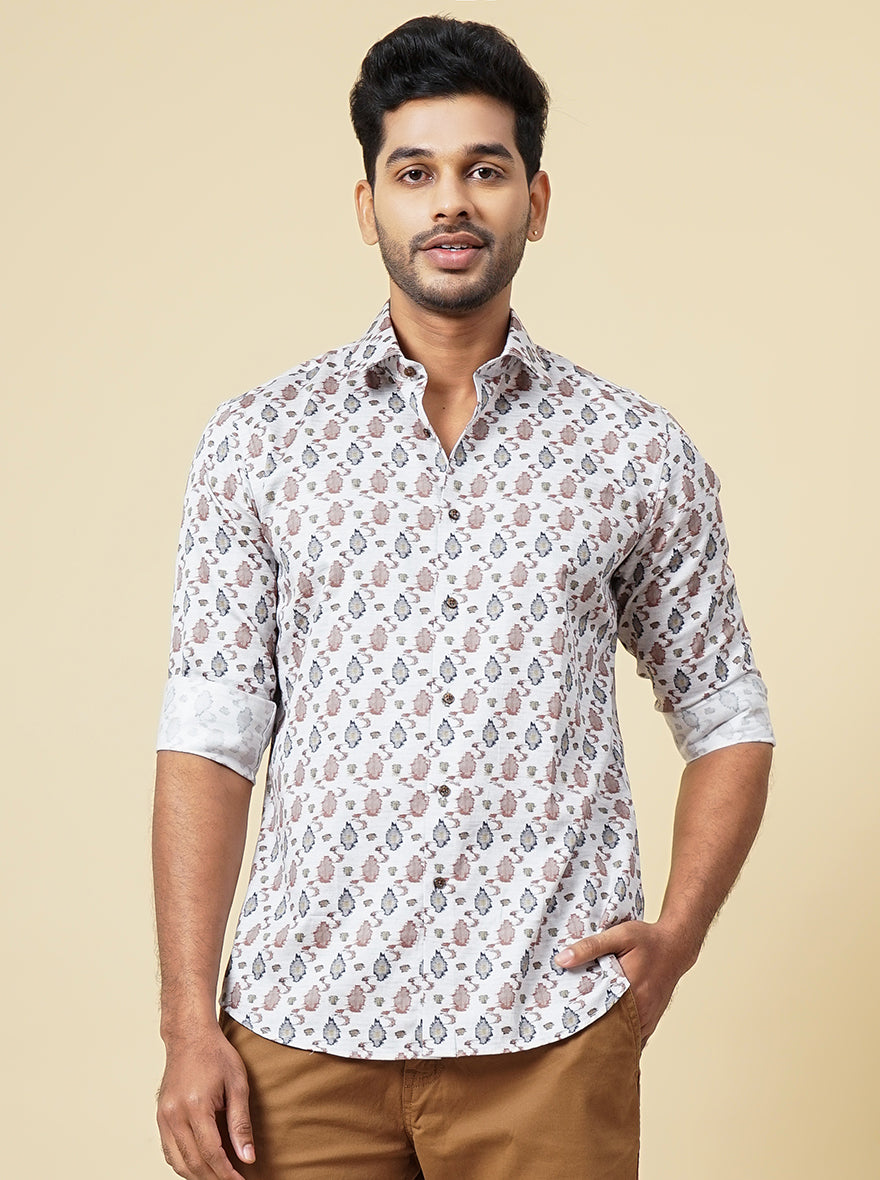 Grey Multi Printed Slim Fit Party Wear Shirt | JB Studio