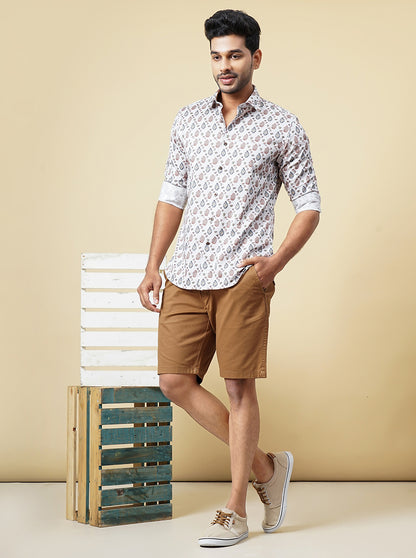 Grey Multi Printed Slim Fit Party Wear Shirt | JB Studio