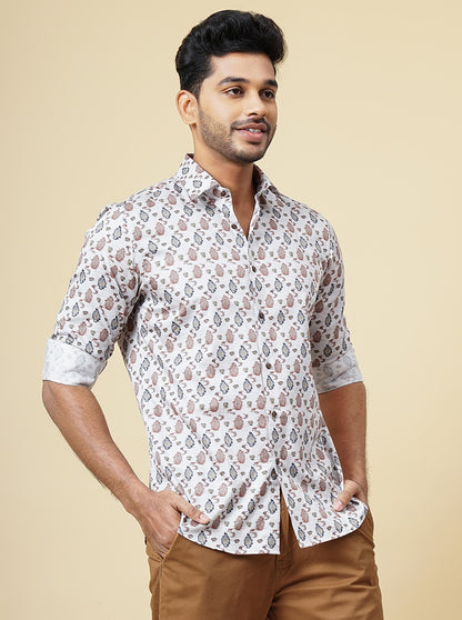 Grey Multi Printed Slim Fit Party Wear Shirt | JB Studio