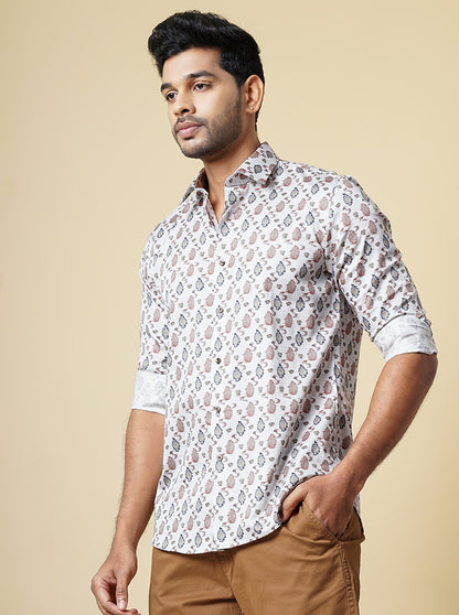 Grey Multi Printed Slim Fit Party Wear Shirt | JB Studio