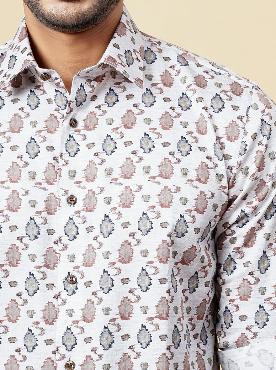 Grey Multi Printed Slim Fit Party Wear Shirt | JB Studio