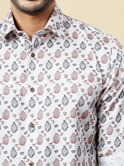 Grey Multi Printed Slim Fit Party Wear Shirt | JB Studio