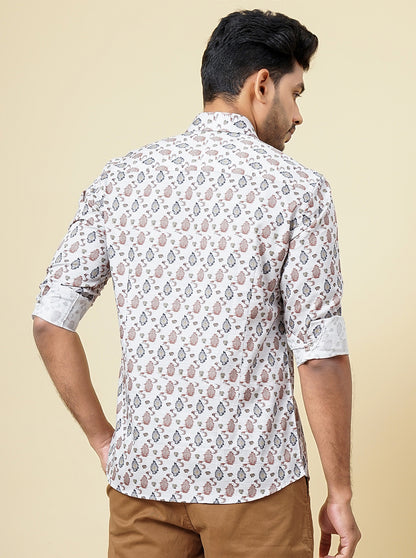 Grey Multi Printed Slim Fit Party Wear Shirt | JB Studio