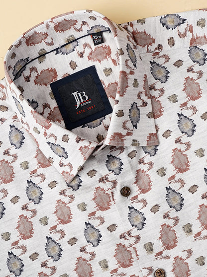 Grey Multi Printed Slim Fit Party Wear Shirt | JB Studio