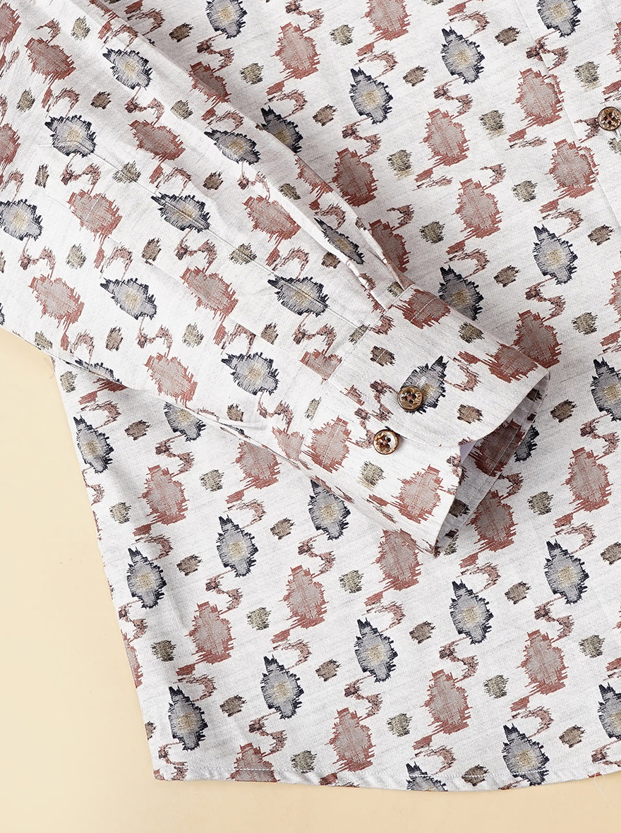 Grey Multi Printed Slim Fit Party Wear Shirt | JB Studio