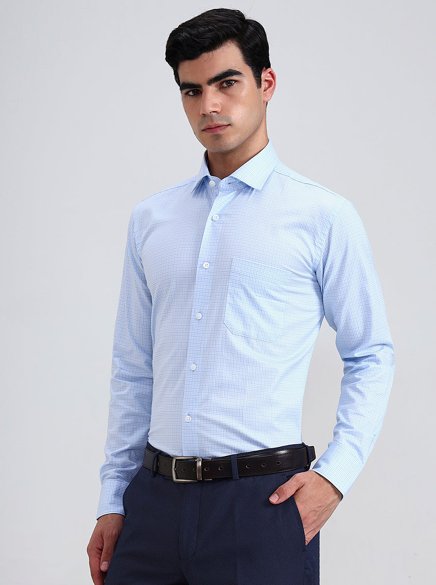 Blue Checked Slim Fit Formal Shirt | Metal
