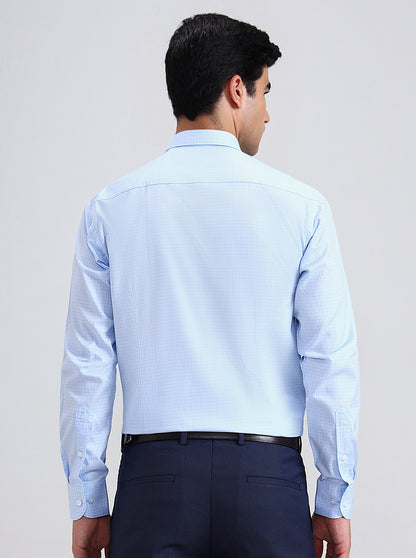 Blue Checked Slim Fit Formal Shirt | Metal