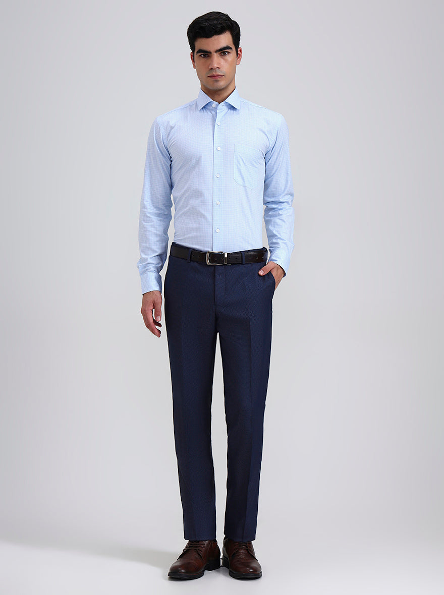 Blue Checked Slim Fit Formal Shirt | Metal