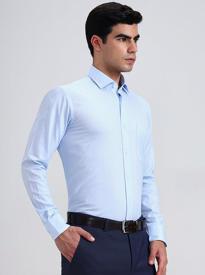 Blue Checked Slim Fit Formal Shirt | Metal