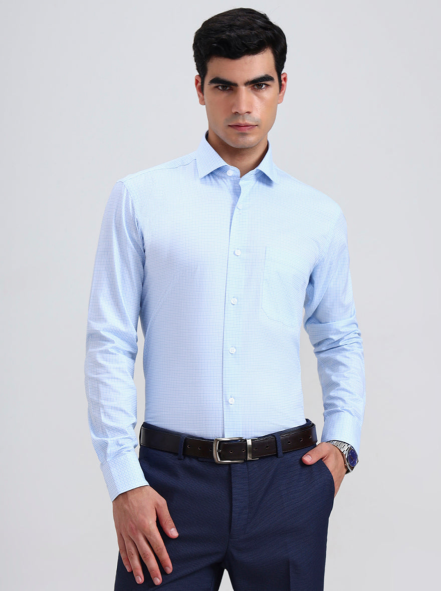 Blue Checked Slim Fit Formal Shirt | Metal