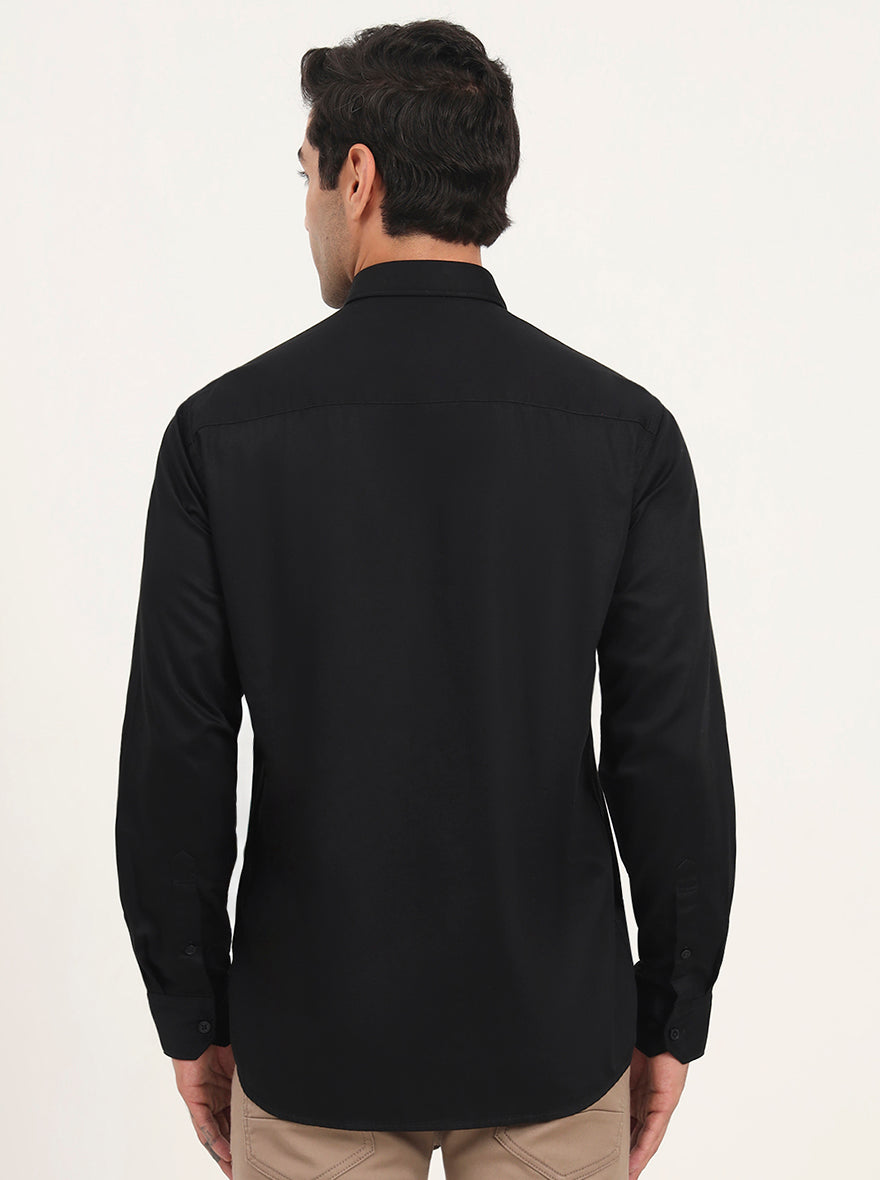 Black Solid Slim Fit Semi Casual Shirt | JadeBlue