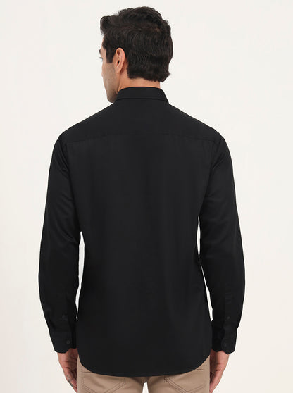 Black Solid Slim Fit Semi Casual Shirt | JadeBlue