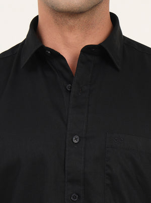 Black Solid Slim Fit Semi Casual Shirt | JadeBlue