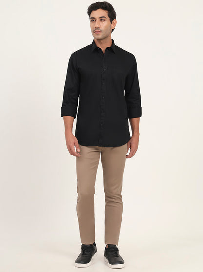 Black Solid Slim Fit Semi Casual Shirt | JadeBlue
