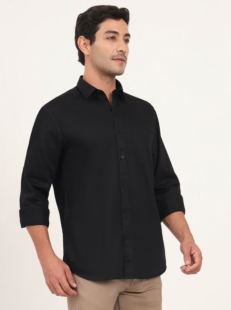 Black Solid Slim Fit Semi Casual Shirt | JadeBlue