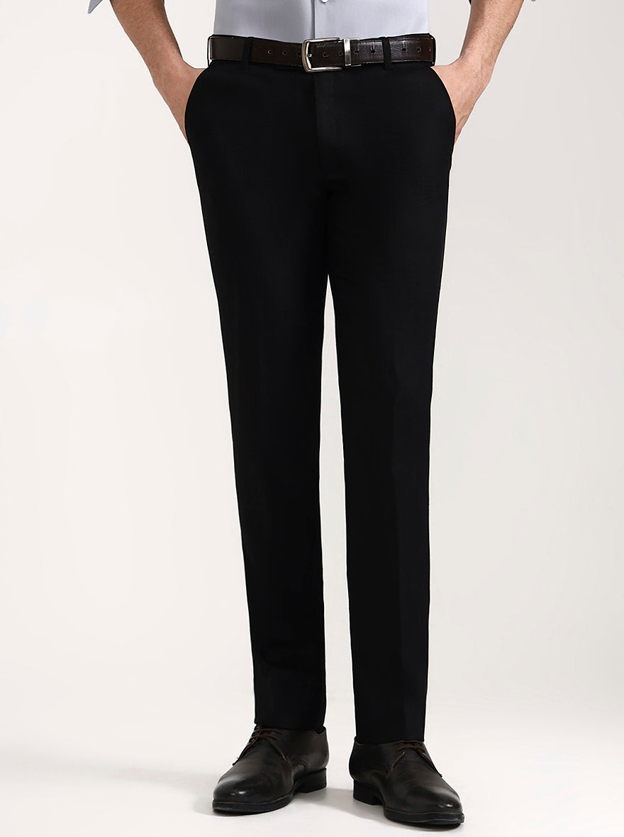 Black Solid Slim Fit Formal Trouser | JadeBlue