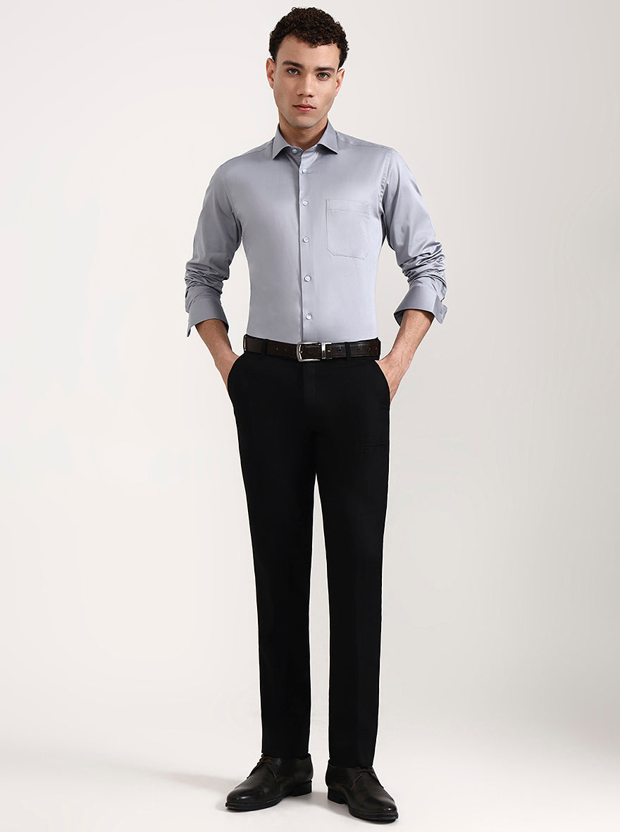 Black Solid Slim Fit Formal Trouser | JadeBlue