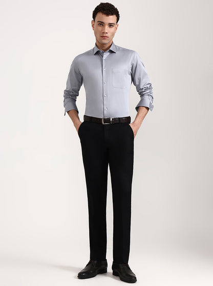 Black Solid Slim Fit Formal Trouser | JadeBlue
