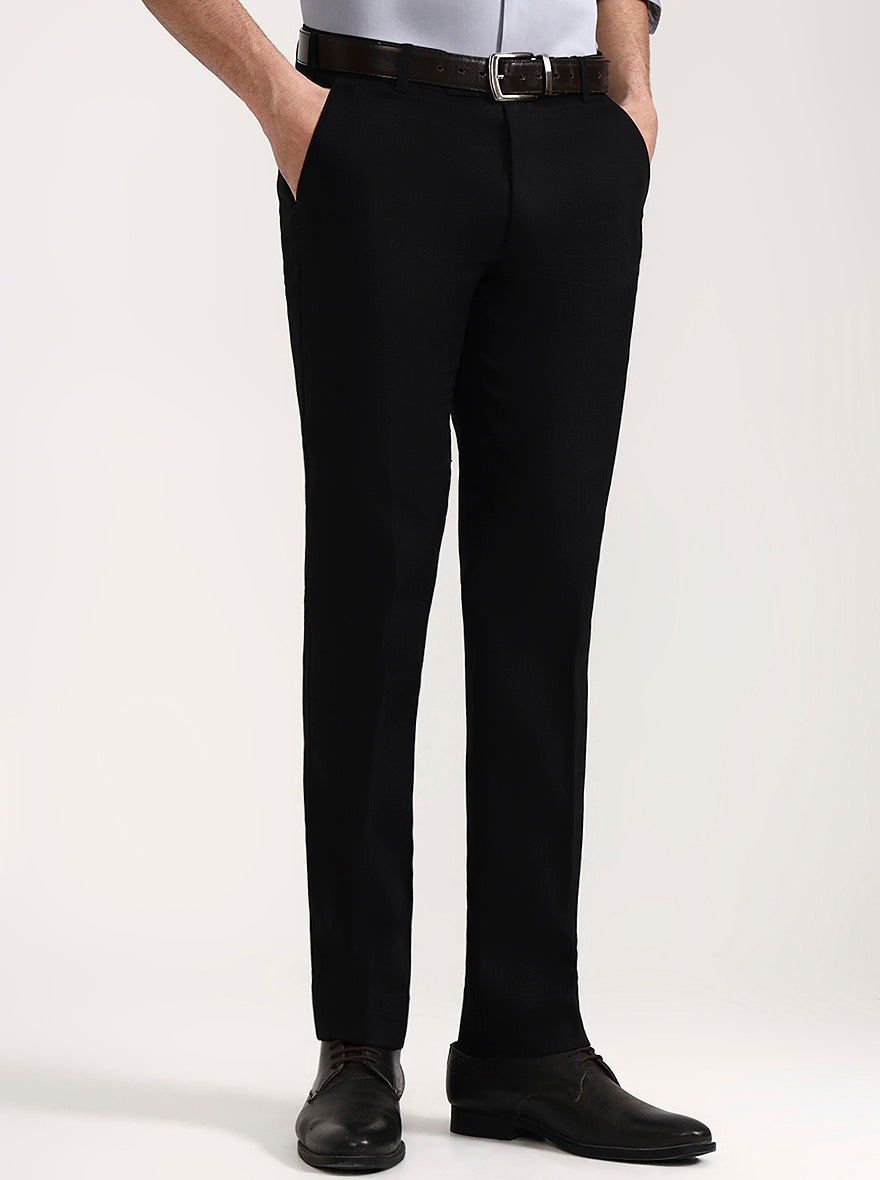 Black Solid Slim Fit Formal Trouser | JadeBlue