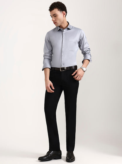 Black Solid Slim Fit Formal Trouser | JadeBlue