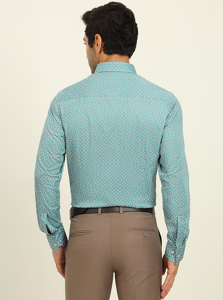 Green Printed Slim Fit Formal Shirt | Metal