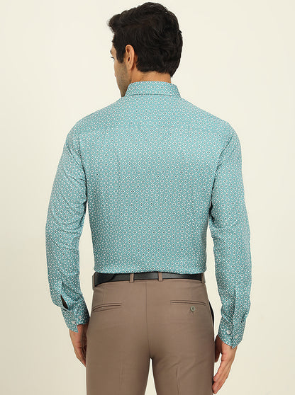 Green Printed Slim Fit Formal Shirt | Metal
