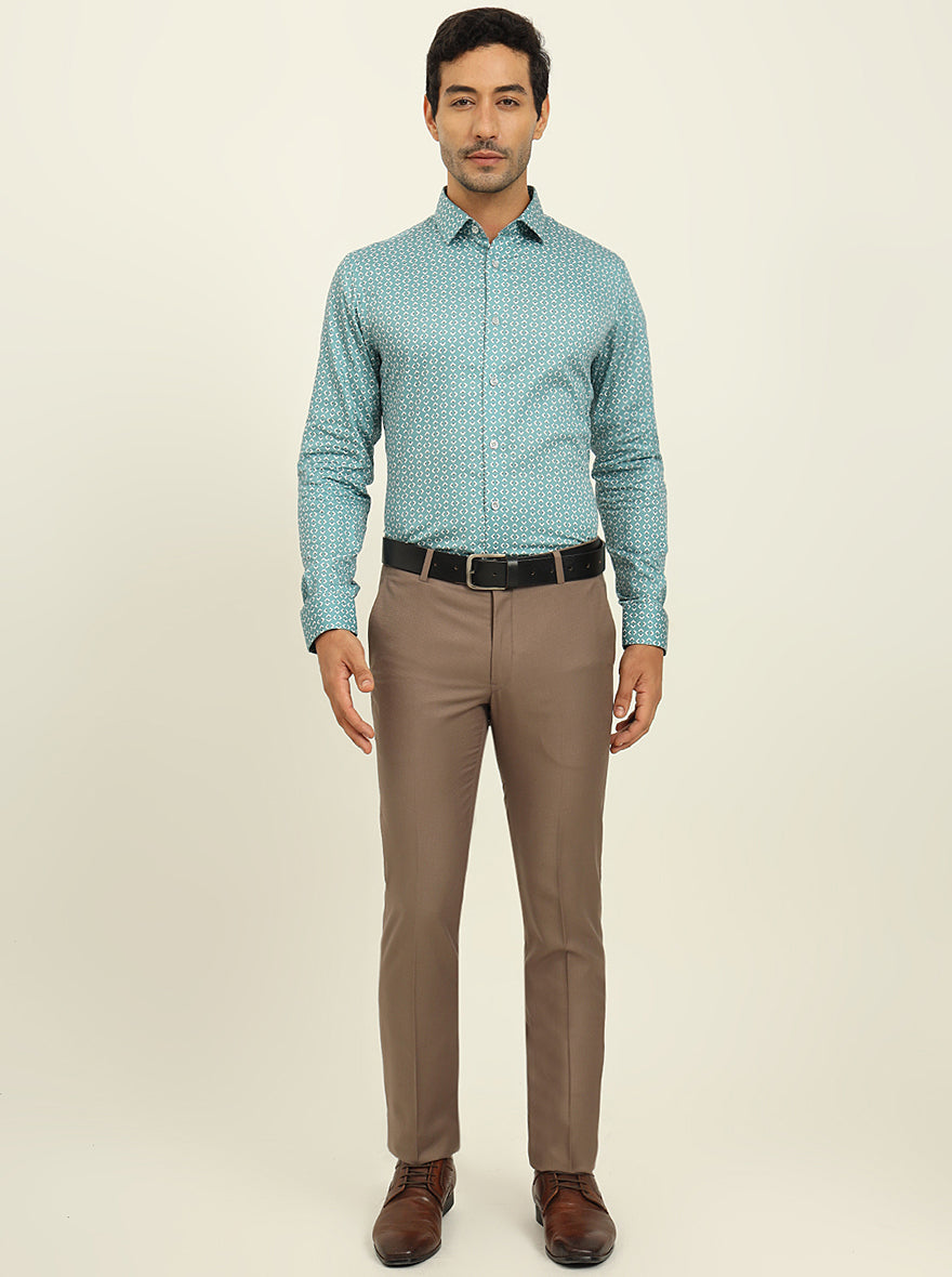 Green Printed Slim Fit Formal Shirt | Metal